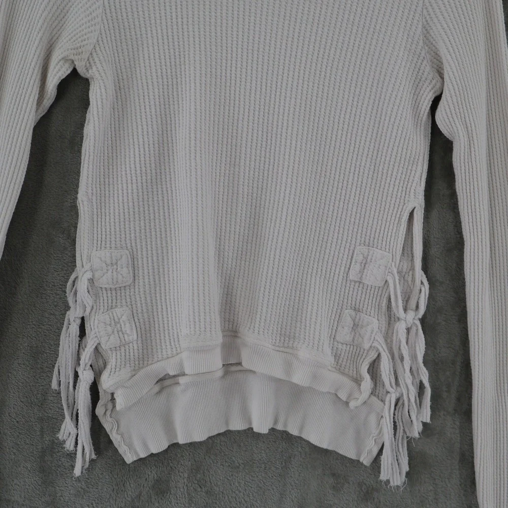 Free People One Cropped‎ Interlaken Waffle Knit Top Womens XS White Side Lace Up